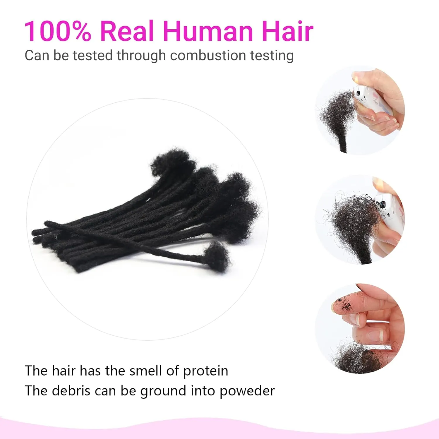 0.2 cm Width 12 Inch 30 Strands Human Hair Loc Extensions, Natural Black 100% Full Handmade Permanent Real Human Hair Dreadlock Extensions for Women/Men/Kids Can Be Dyed Bleached Curled Twisted