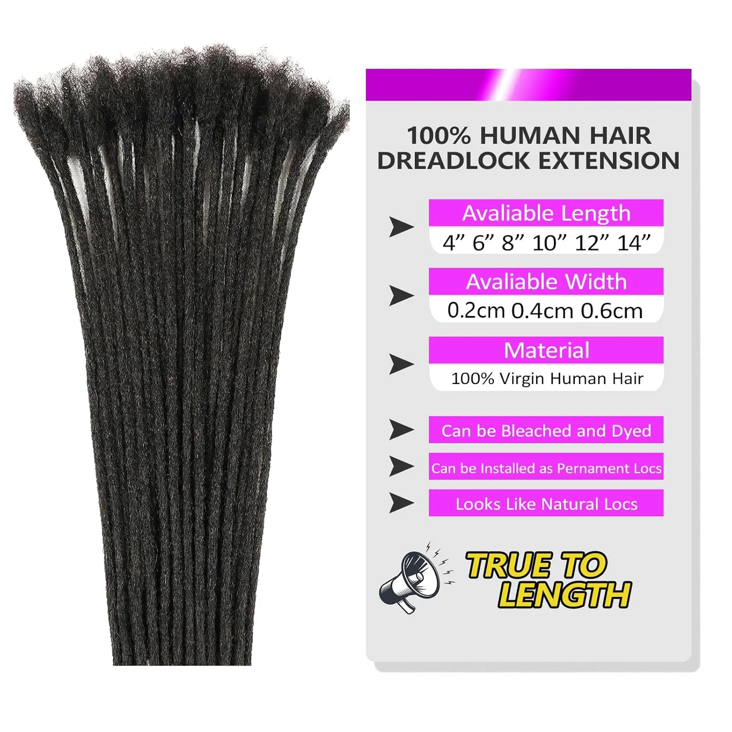 0.2 cm Width 12 Inch 30 Strands Human Hair Loc Extensions, Natural Black 100% Full Handmade Permanent Real Human Hair Dreadlock Extensions for Women/Men/Kids Can Be Dyed Bleached Curled Twisted