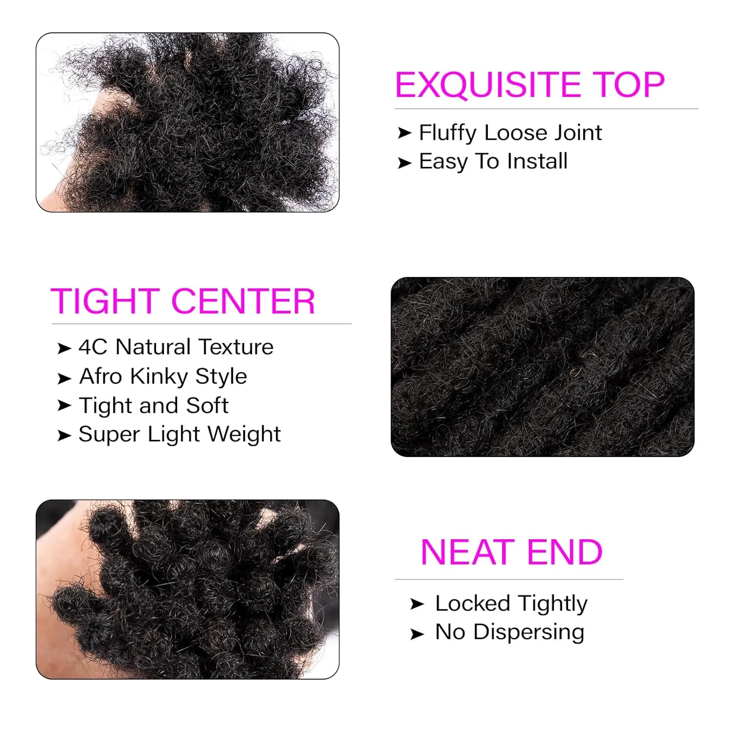 0.2 cm Width 12 Inch 30 Strands Human Hair Loc Extensions, Natural Black 100% Full Handmade Permanent Real Human Hair Dreadlock Extensions for Women/Men/Kids Can Be Dyed Bleached Curled Twisted