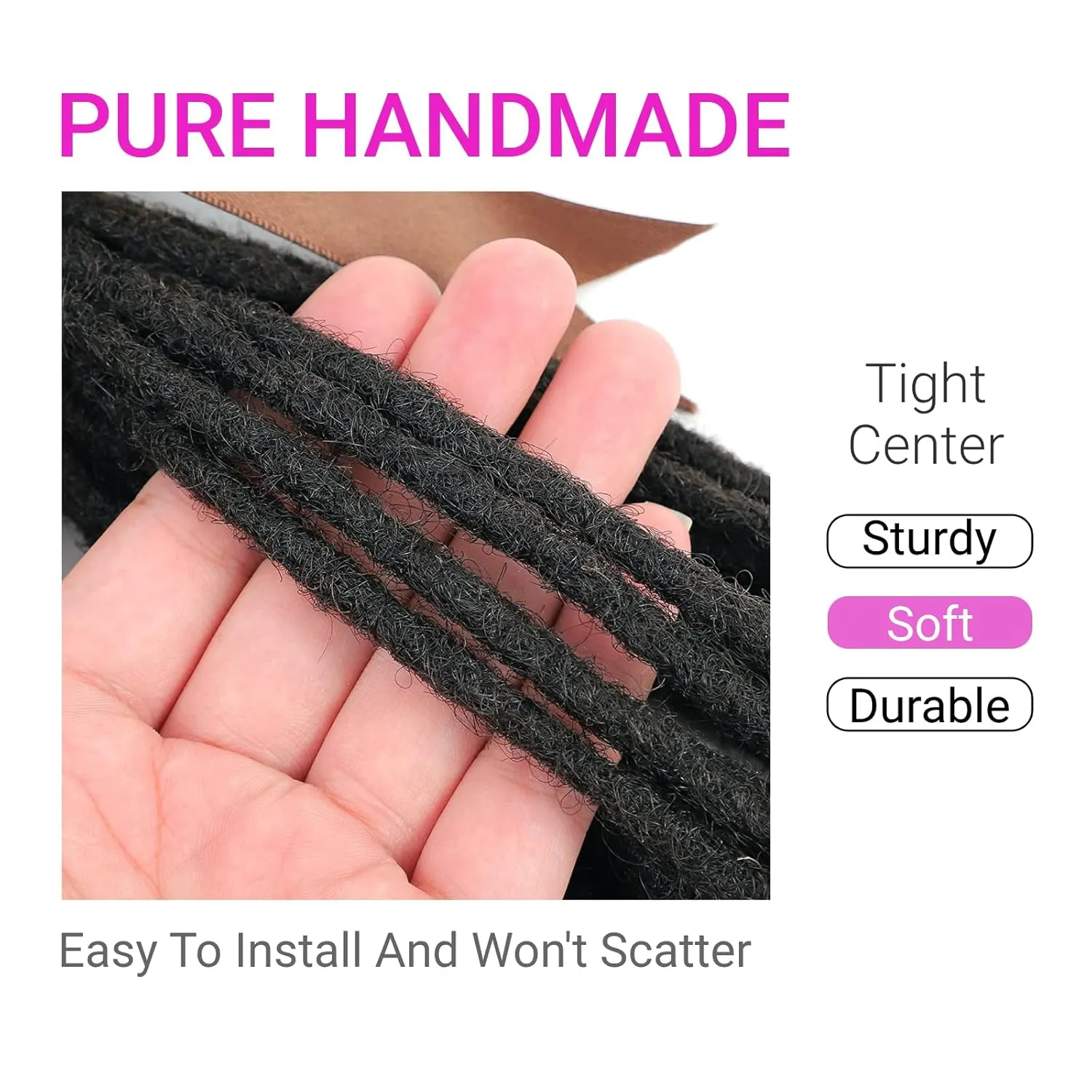 0.2 cm Width 12 Inch 30 Strands Human Hair Loc Extensions, Natural Black 100% Full Handmade Permanent Real Human Hair Dreadlock Extensions for Women/Men/Kids Can Be Dyed Bleached Curled Twisted