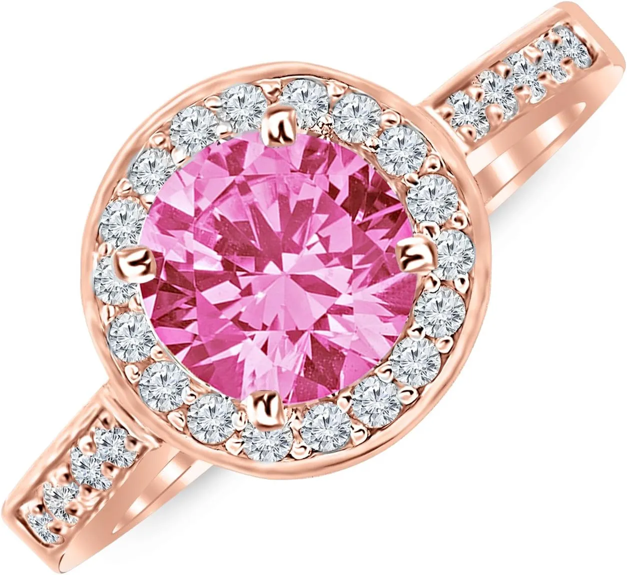 0.85 Carat 14K White Gold Graduating Classic Halo Prong And Pave-set Round Diamond Engagement Ring with a 0.5 Carat Natural Pink Sapphire Center (Heirloom Quality)