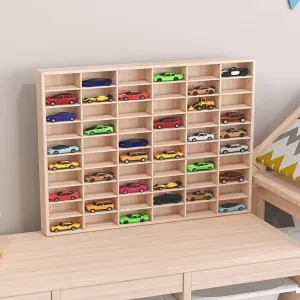 1: 64 Solid Wood car Model Collection and Storage Box with 60 compartments, mini Doll Collection and Display Box, mini Model Display Box