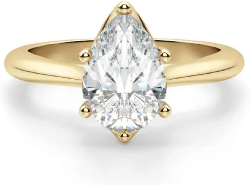 1 CT Pear Excellent Cut Moissanite Six Prong Hidden Halo Pave Basket Solitaire Engagement Ring In 14k Gold For Woman,D-VVS1