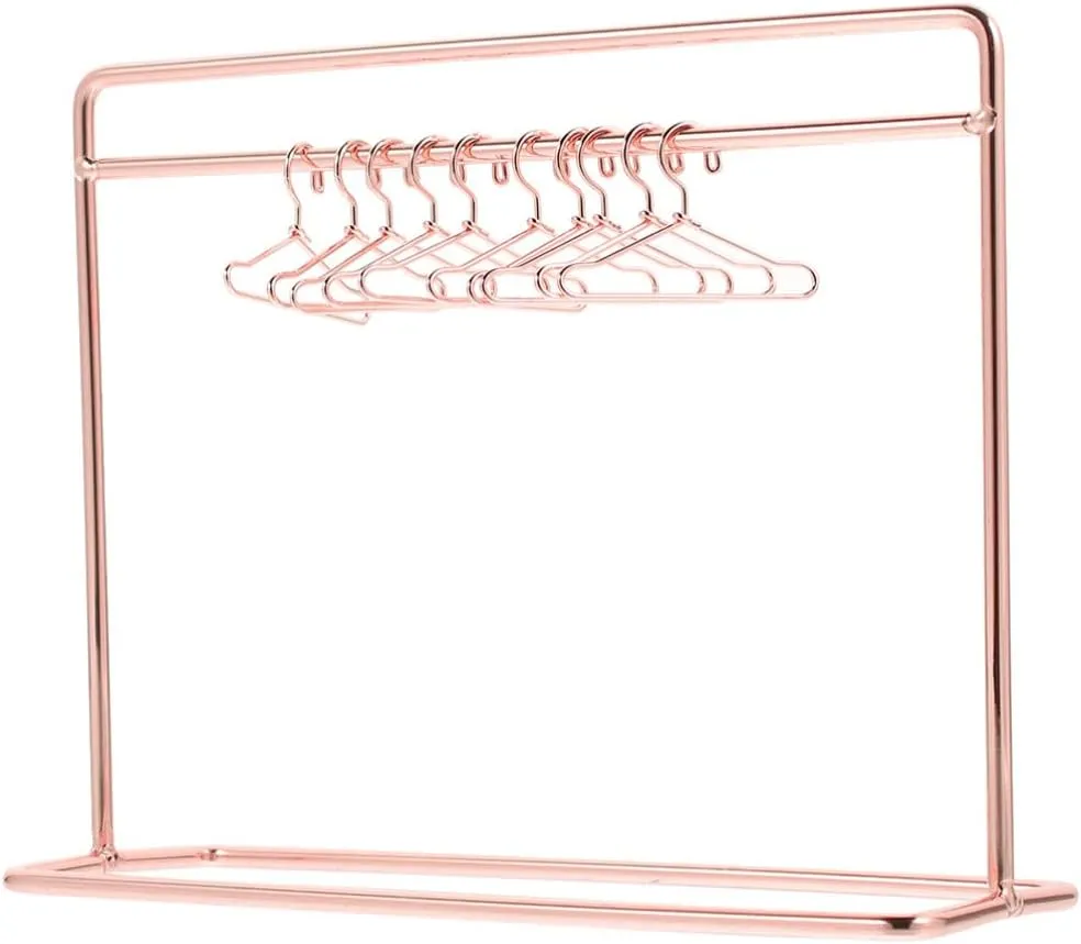 1 Set Miniature Doll Garment Rack,Metal Doll Garment Rack with Clothes Hangers Mini Doll Wardrobe Furniture Accessories for Dollhouse Supplies,Rose Gold