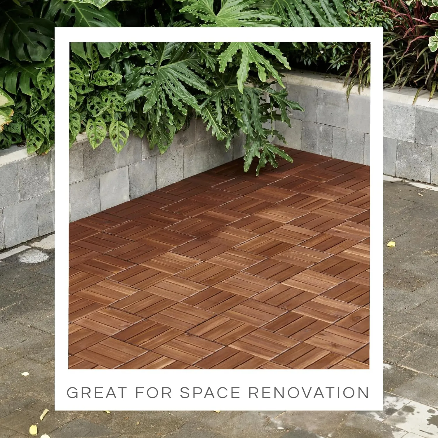 10 Pcs Interlocking Deck Tiles, Patio Flooring - Outdoor Waterproof Acacia Wood Tiles for All Weather Use - Balcony, Backyard, Indoor & Outdoor (Dark Brown, 10 Pcs - 12.1 Square Ft)