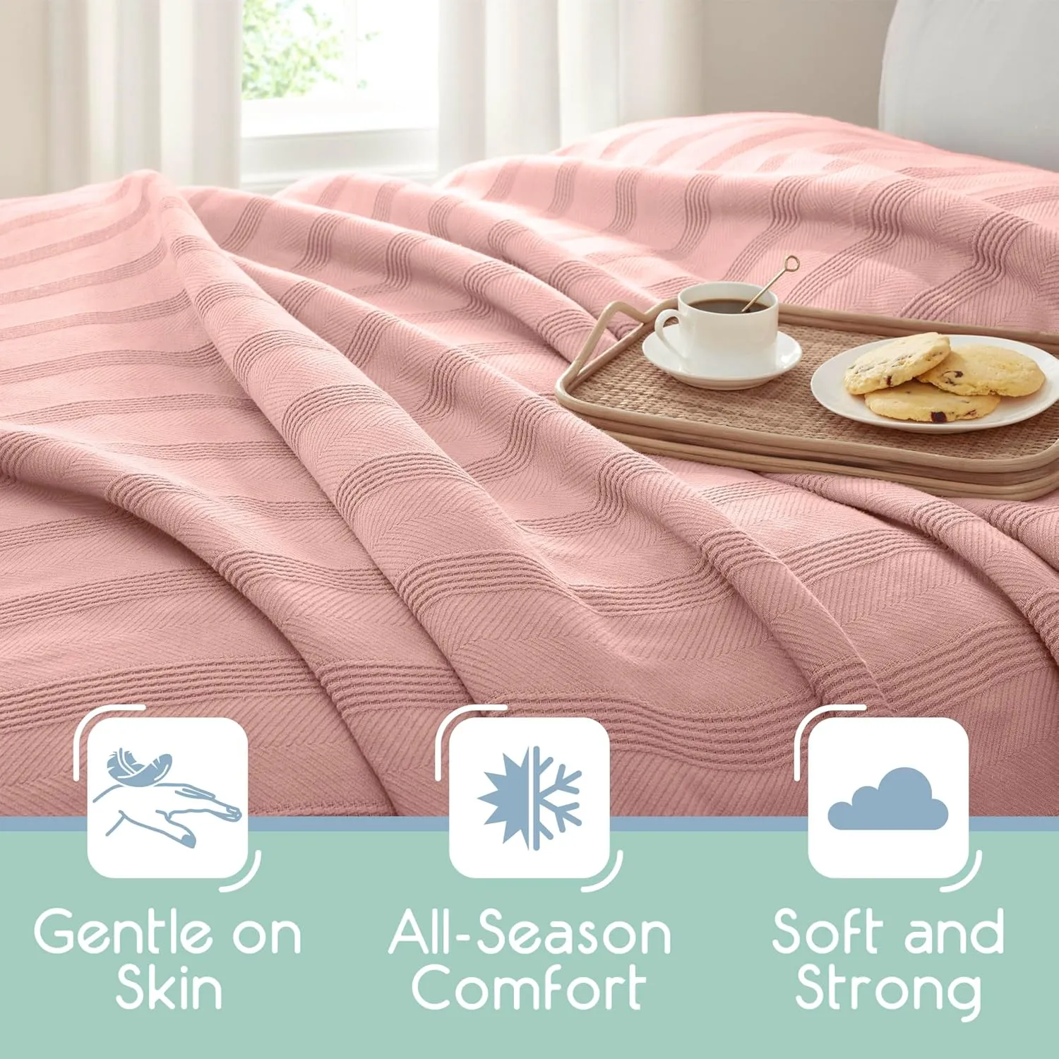 100% Cotton Twin Size Blanket | Super Soft Breathable Lightweight Throw | All-Season Knit Blanket | Luxury Hotel Style | Easy Care Pink Clay