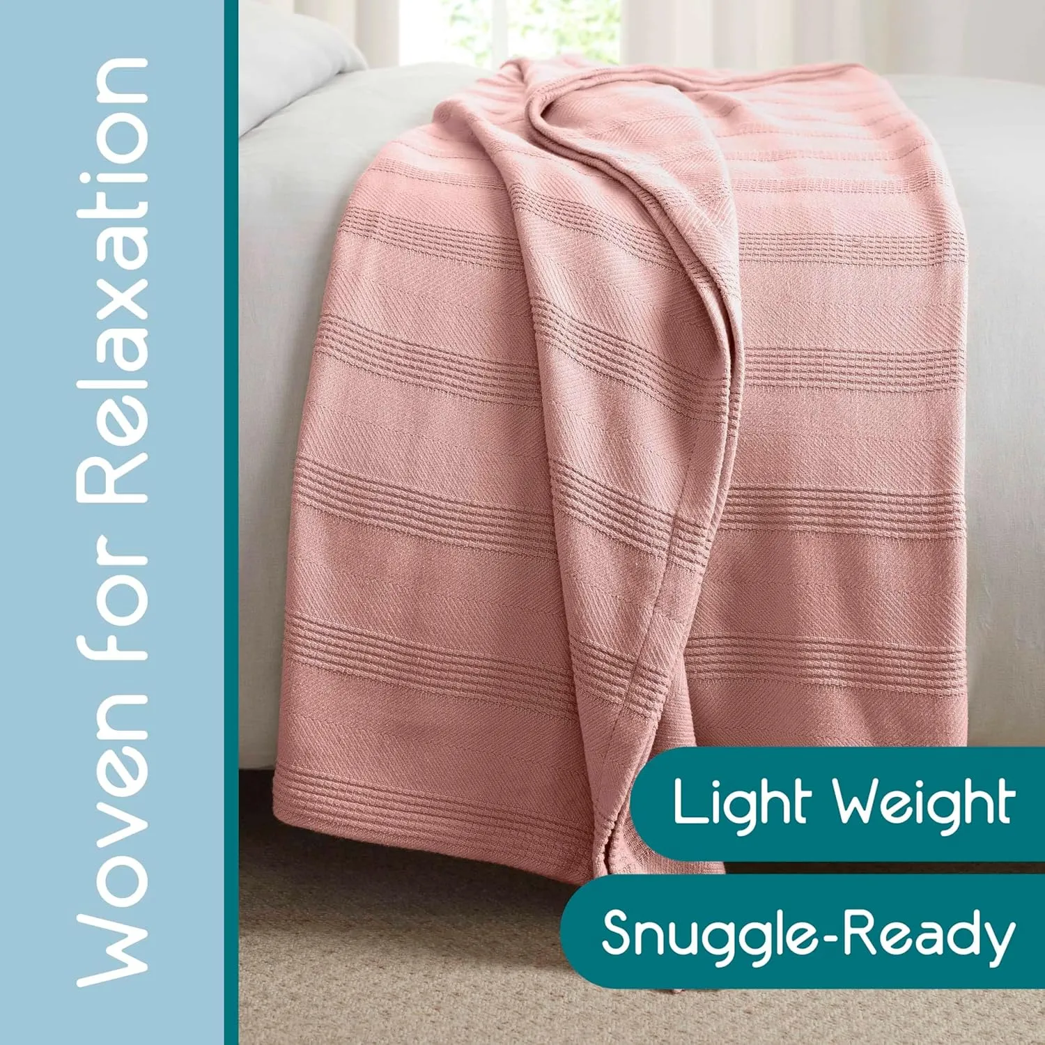 100% Cotton Twin Size Blanket | Super Soft Breathable Lightweight Throw | All-Season Knit Blanket | Luxury Hotel Style | Easy Care Pink Clay