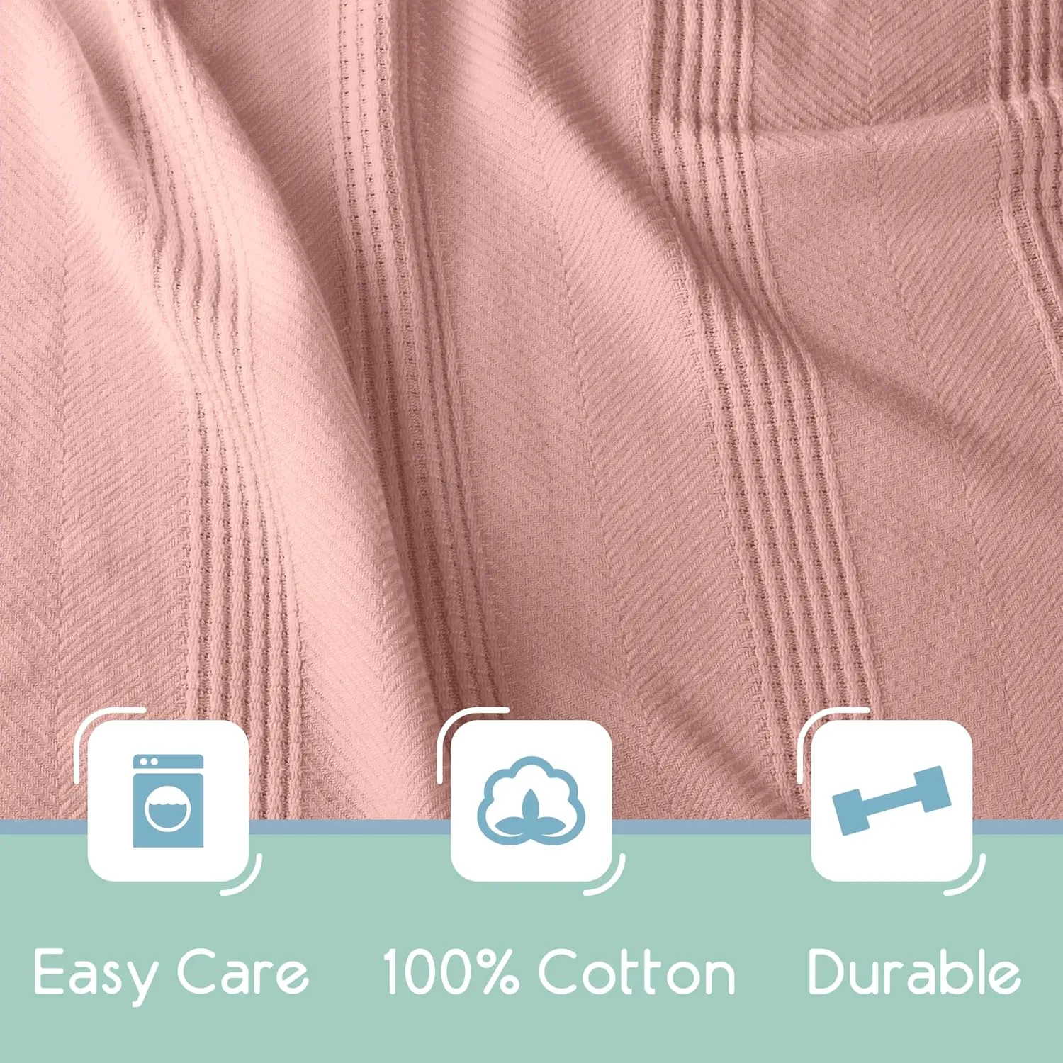 100% Cotton Twin Size Blanket | Super Soft Breathable Lightweight Throw | All-Season Knit Blanket | Luxury Hotel Style | Easy Care Pink Clay