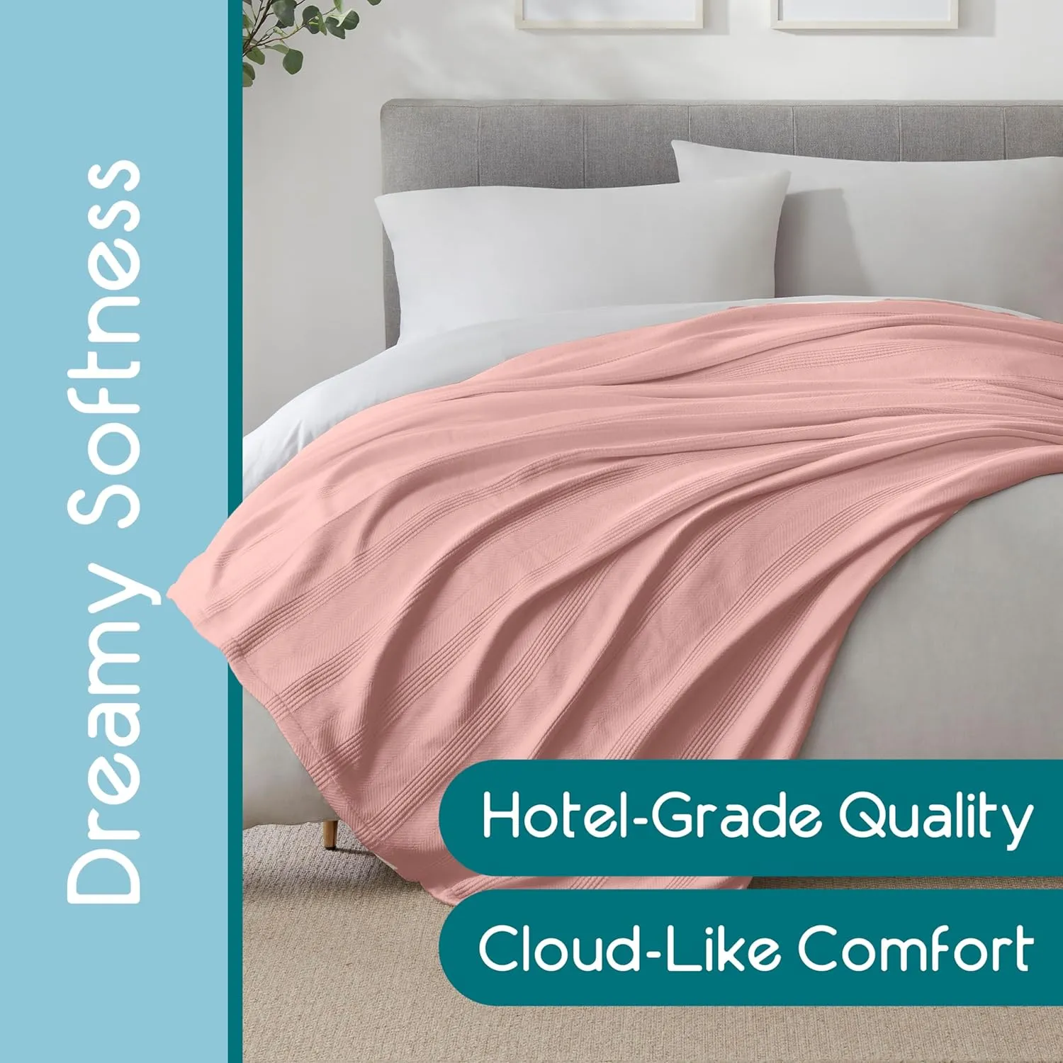 100% Cotton Twin Size Blanket | Super Soft Breathable Lightweight Throw | All-Season Knit Blanket | Luxury Hotel Style | Easy Care Pink Clay