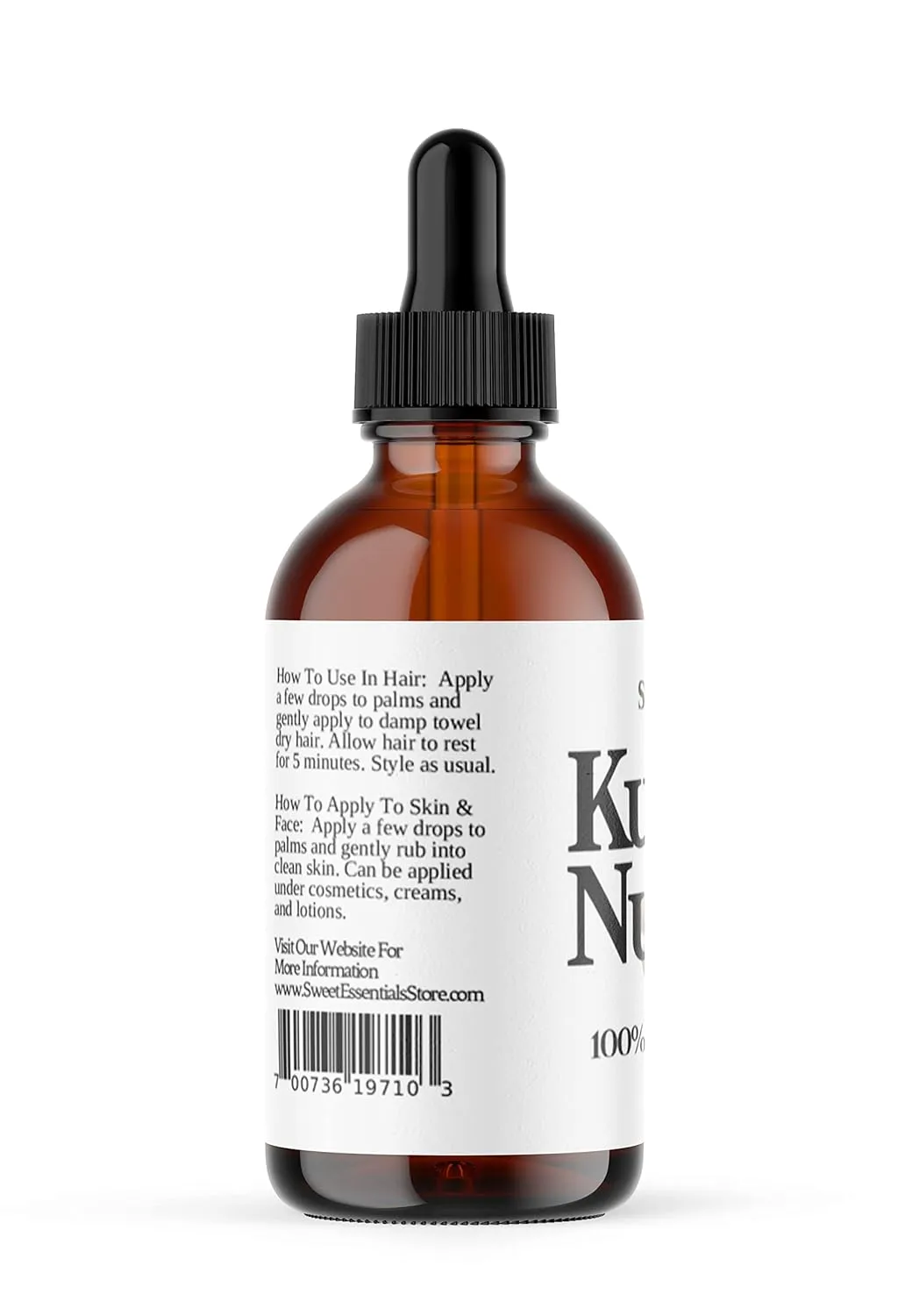 100% Organic Kukui Nut Oil | Imported From Hawaii | Various Sizes | 100% Pure | Cold-Pressed | Natural Moisturizer for Skin, Hair and Face | By Sweet Essentials (4 fl oz Glass Bottle With Dropper)
