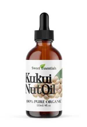 100% Organic Kukui Nut Oil | Imported From Hawaii | Various Sizes | 100% Pure | Cold-Pressed | Natural Moisturizer for Skin, Hair and Face | By Sweet Essentials (4 fl oz Glass Bottle With Dropper)