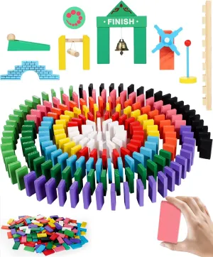 100 Pcs Dominoes Set for Kids, Colorful Wooden Building Blocks Dominos Tiles for Building, Stacking, Racing, Tumbling, Educational Domino Rally Kits for Boys Girls
