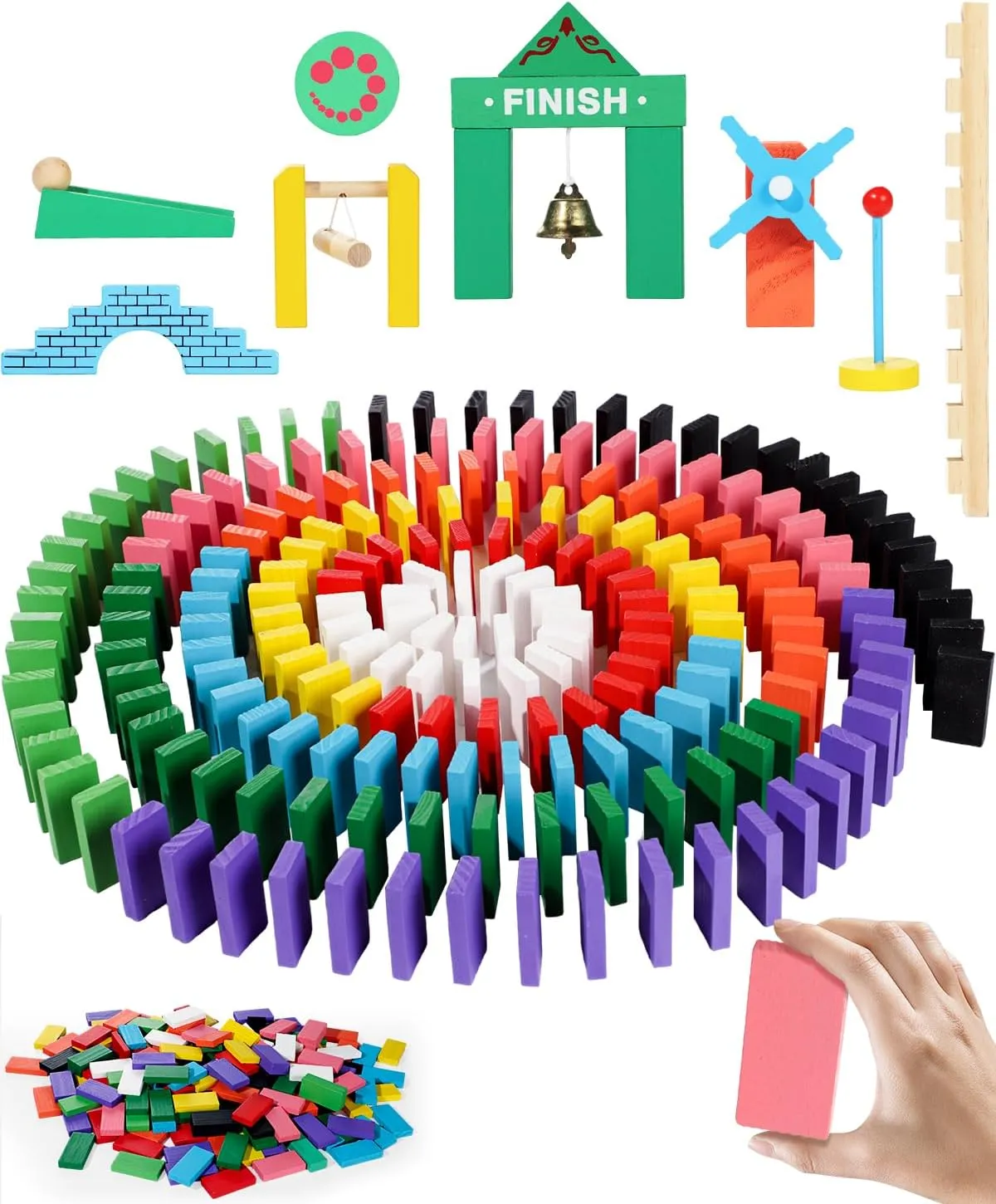 100 Pcs Dominoes Set for Kids, Colorful Wooden Building Blocks Dominos Tiles for Building, Stacking, Racing, Tumbling, Educational Domino Rally Kits for Boys Girls