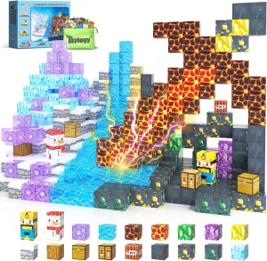 100PCS Magnetic Blocks - Build Mine Magnet World Ice Mine Sword Toddlers Toys for Kids Magnet Transparent Building Blocks Sensory Learning Toys for Boys and Girls Ages 3 4 5 6 7 8-12 Birthday Gift
