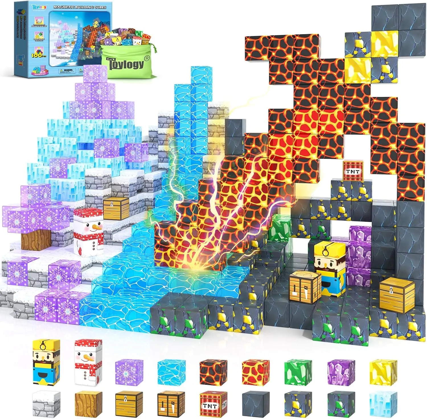 100PCS Magnetic Blocks - Build Mine Magnet World Ice Mine Sword Toddlers Toys for Kids Magnet Transparent Building Blocks Sensory Learning Toys for Boys and Girls Ages 3 4 5 6 7 8-12 Birthday Gift