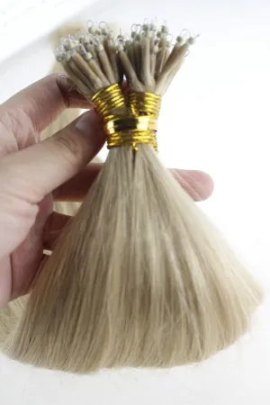 100Strands AAAAAAA Nano Ring Tip Straight Remy Human Hair Extensions (20" 0.5g/s, Golden Blonde)