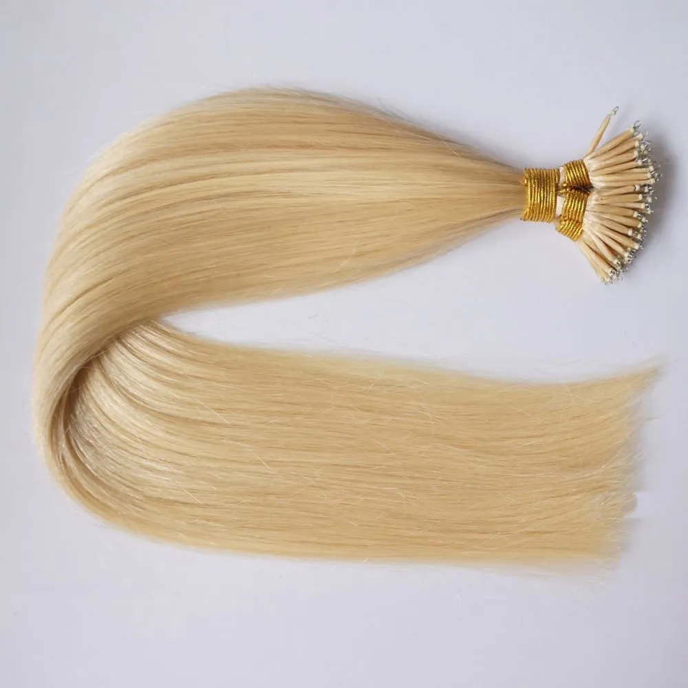 100Strands AAAAAAA Nano Ring Tip Straight Remy Human Hair Extensions (20" 0.5g/s, Light Blonde)