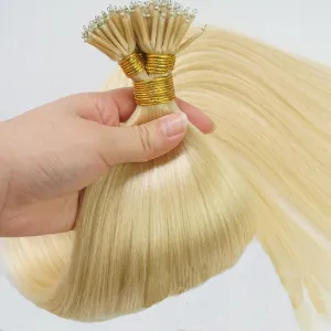 100Strands AAAAAAA Nano Ring Tip Straight Remy Human Hair Extensions (20" 0.5g/s, Light Blonde)