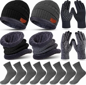 10 Pieces Winter Hat Beanie Scarf Touch Screen Gloves and Sock Set Slouchy Knit Skull Cap Beanies Fleece Lining Neck Warmer
