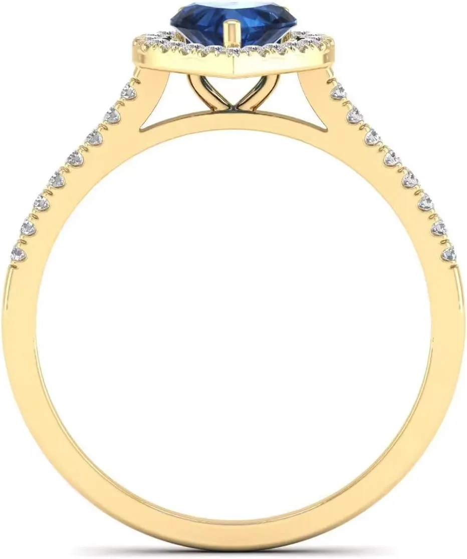 10K 14K 18K Gold 0.28 Cttw Moissanite/Natural Diamond Heart Shaped Gemstone Engagement Ring for Women 1 Carat Halo Heart Birthstone Promise Ring