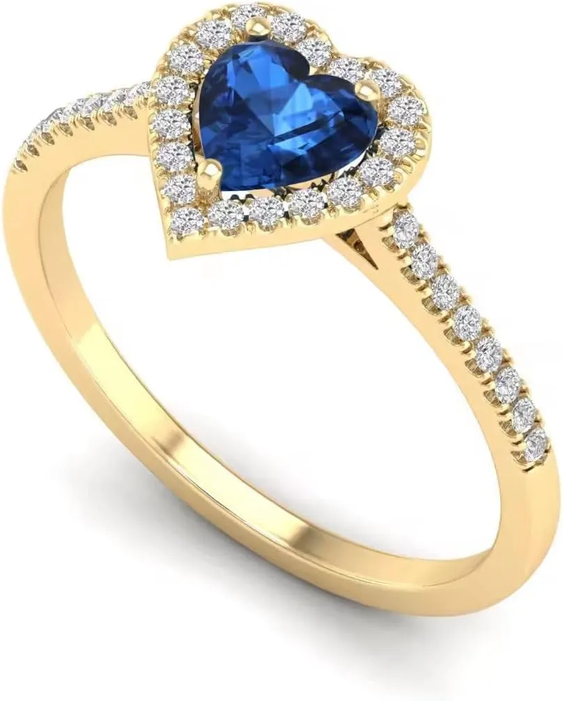 10K 14K 18K Gold 0.28 Cttw Moissanite/Natural Diamond Heart Shaped Gemstone Engagement Ring for Women 1 Carat Halo Heart Birthstone Promise Ring