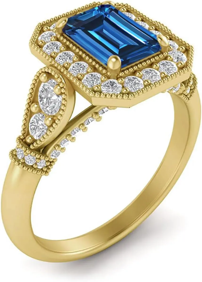 10K 14K 18K Gold 1 Carat Gemstone Engagement Ring Vintage Emerald Cut Gemstone Ring for Women Gift for Birthday Anniversary Christmas Mothers Day
