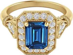 10K 14K 18K Gold 1 Carat Gemstone Engagement Ring Vintage Emerald Cut Gemstone Ring for Women Gift for Birthday Anniversary Christmas Mothers Day
