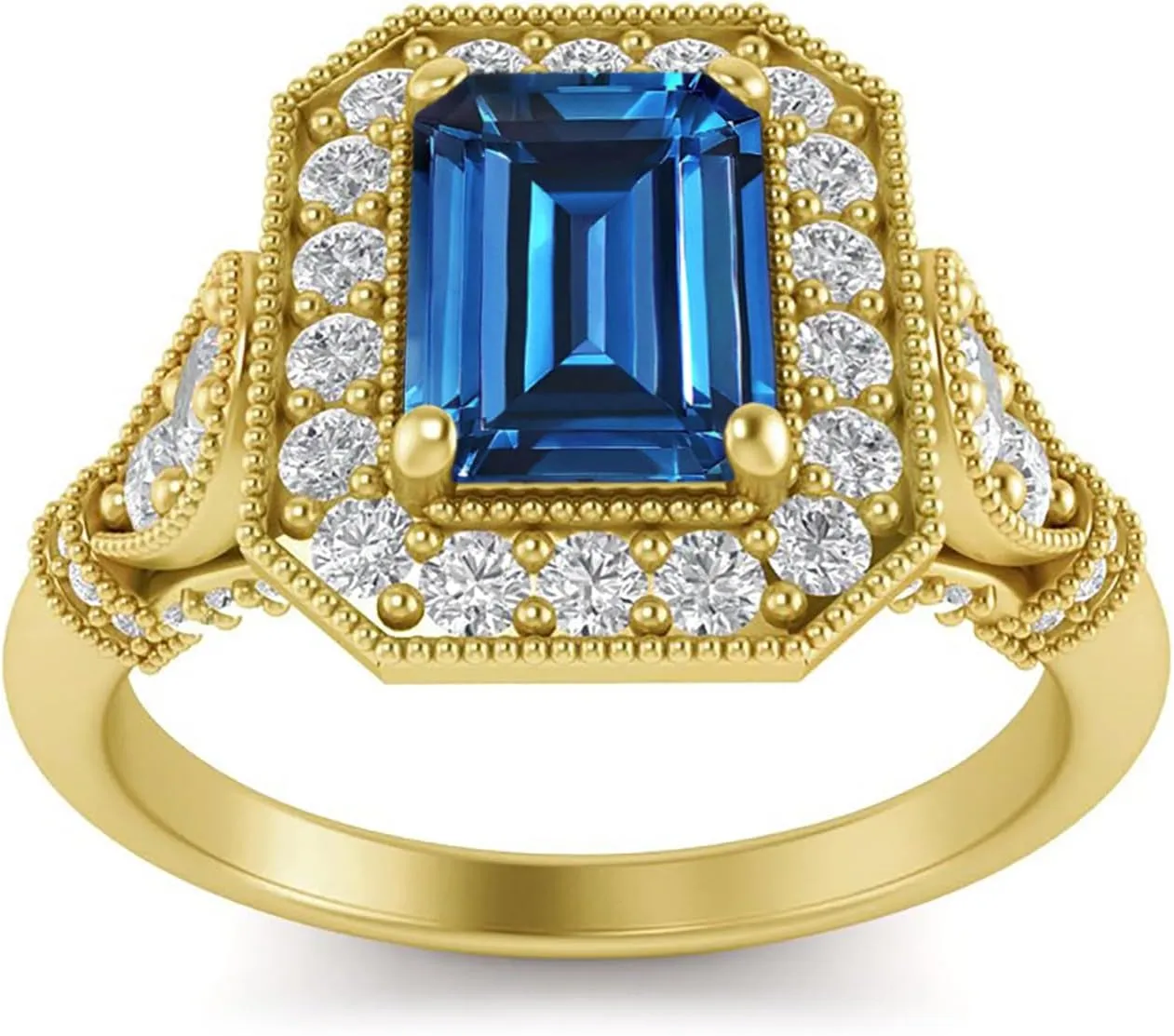 10K 14K 18K Gold 1 Carat Gemstone Engagement Ring Vintage Emerald Cut Gemstone Ring for Women Gift for Birthday Anniversary Christmas Mothers Day