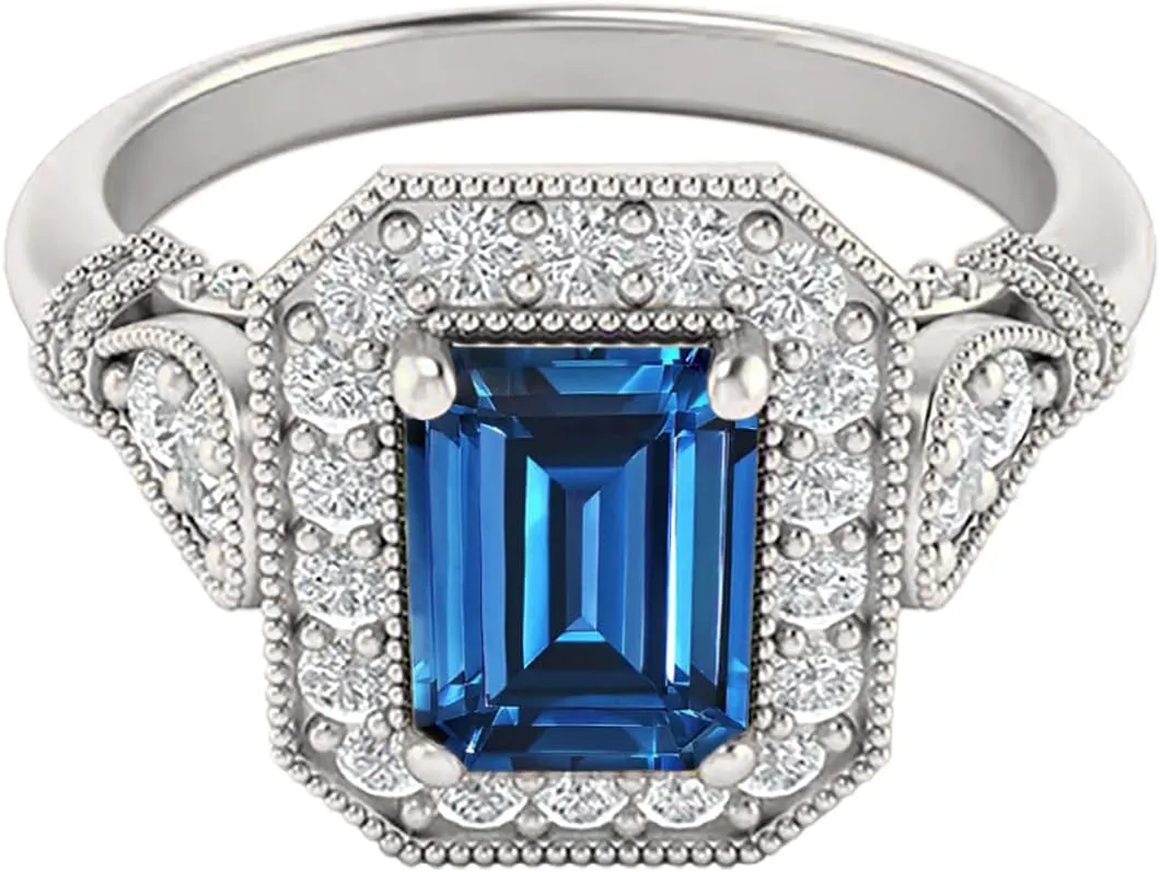 10K 14K 18K Gold 1 Carat Gemstone Engagement Ring Vintage Emerald Cut Gemstone Ring for Women Gift for Birthday Anniversary Christmas Mothers Day