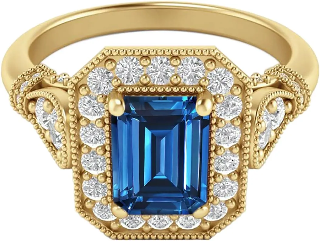 10K 14K 18K Gold 1 Carat Gemstone Engagement Ring Vintage Emerald Cut Gemstone Ring for Women Gift for Birthday Anniversary Christmas Mothers Day
