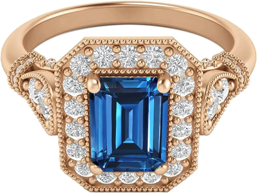 10K 14K 18K Gold 1 Carat Gemstone Engagement Ring Vintage Emerald Cut Gemstone Ring for Women Gift for Birthday Anniversary Christmas Mothers Day