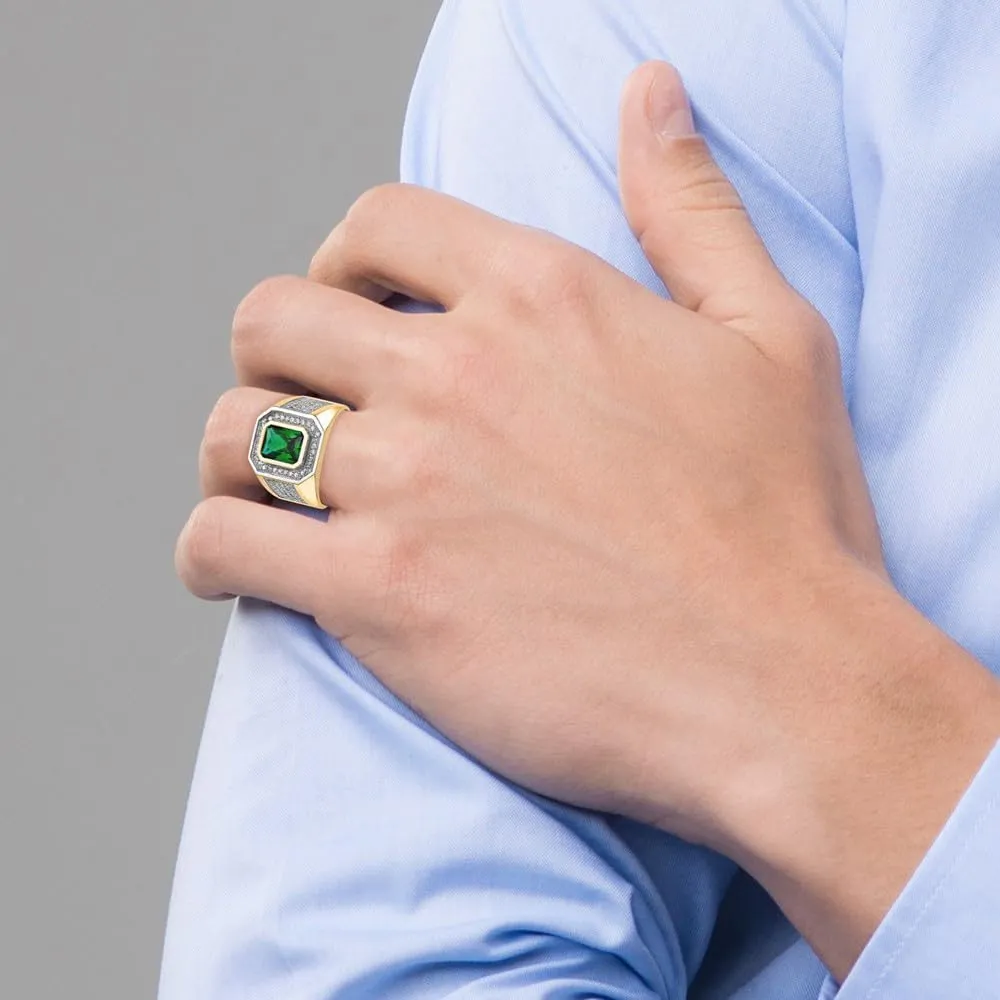 10K/14K/18K Solid Gold 1CT Emerald-cut Gemstone Ring for Men Square Black Onyx/Sapphire/Ruby/Emerald Man's Halo Signet Luxury Anniversary Rings Engagement Rings Band for Men Him Father Size 4-16