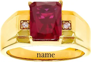 10K/14K/18K Solid Gold 2CT Ruby Men's Ring Luxury Emerald-cut Lab Ruby Signet Anniversary Ring Engagement Rings Handmade Jewelry for Man Him Father Size 4-16