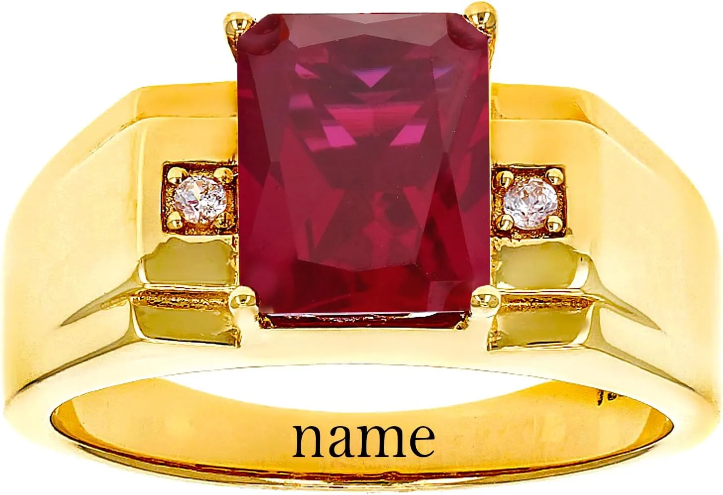 10K/14K/18K Solid Gold 2CT Ruby Men's Ring Luxury Emerald-cut Lab Ruby Signet Anniversary Ring Engagement Rings Handmade Jewelry for Man Him Father Size 4-16