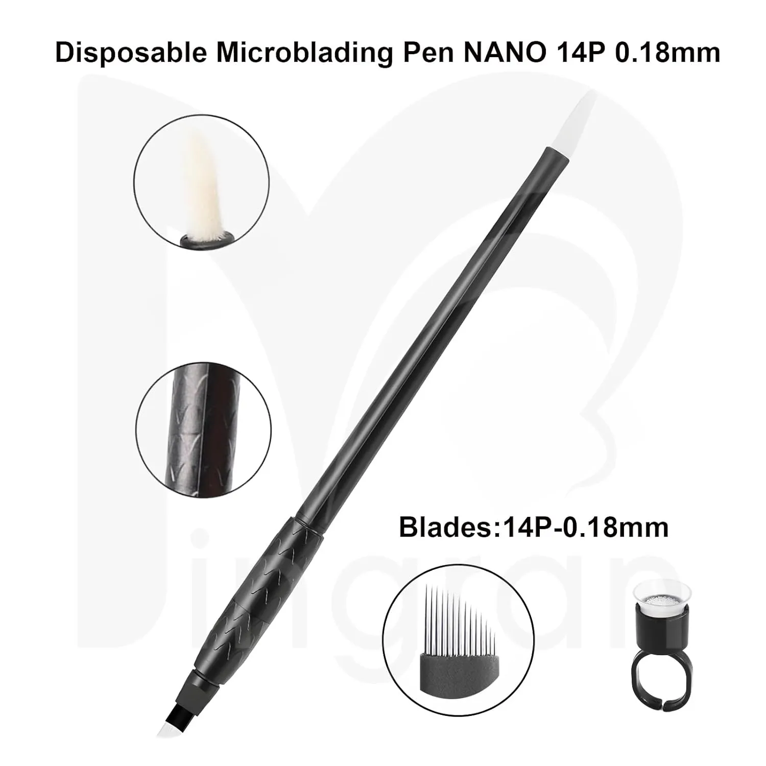 10pcs Disposable Microblading Pen Nano 0.18mm Blades with Pigment Sponge and Ring Disposable Sterile Microblades (C14 Nano 0.18mm)