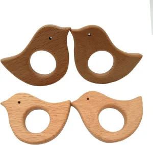 10pcs Lovely Cartoon Wood Bird Teether Pure Natural Animal Shape Beech Wooden Teething Toys Handmade Pattern DIY Jewelry Making Necklace Pendant (Bird 10pcs)