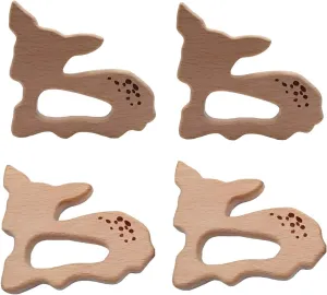 10pcs Natural Wooden Sika deer Teething Pendant Pure Natural Beech Wood Animal Teether Shape Handmade Home Decoration Accessory (Sika deer 10pcs)