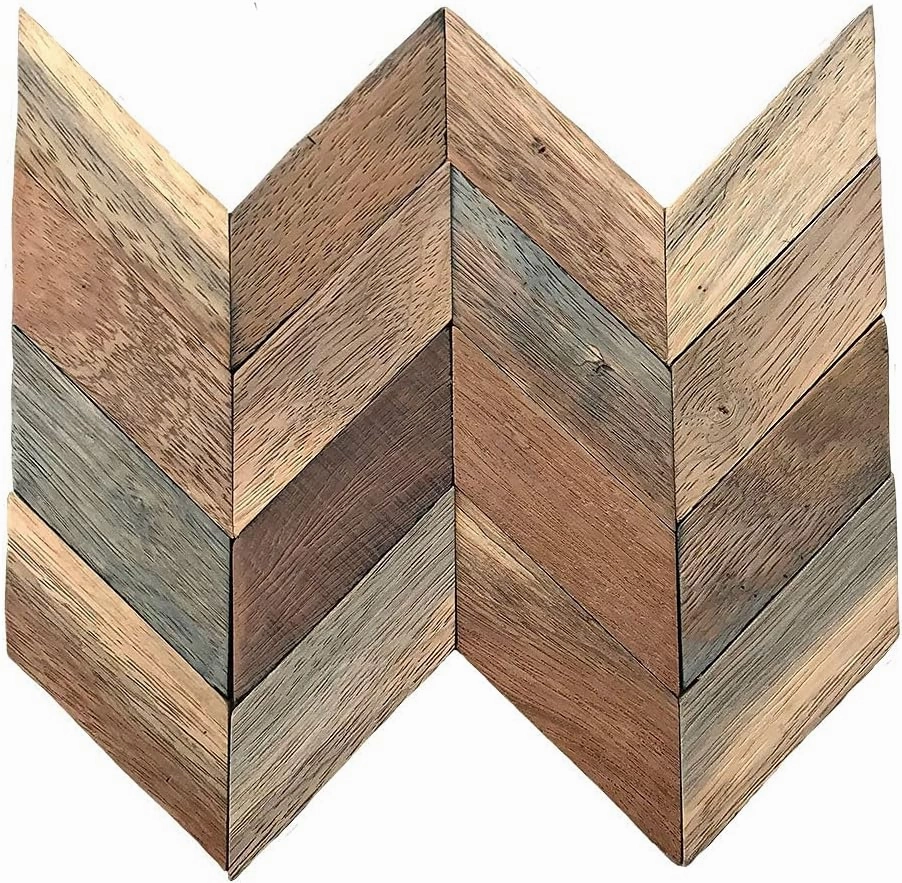 11 7/8"W x 11 7/8"H x 3/8"P Chevron Boat Wood Mosaic Wall Tile, Natural Finish