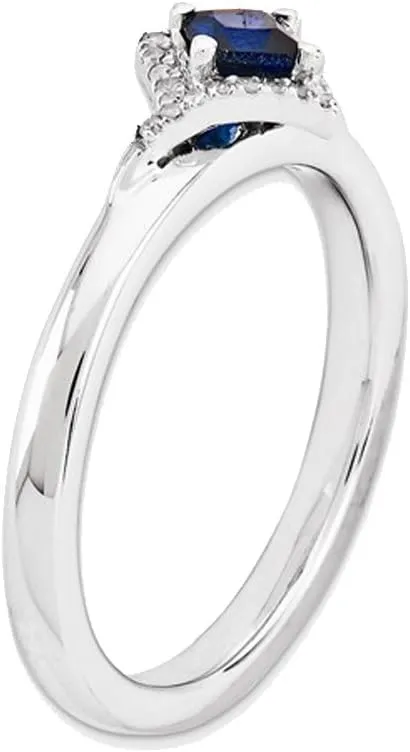 1/2 Carat (ctw) Lab Created Blue Sapphire Ring in Sterling Silver with Diamonds