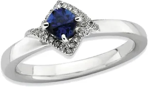 1/2 Carat (ctw) Lab Created Blue Sapphire Ring in Sterling Silver with Diamonds