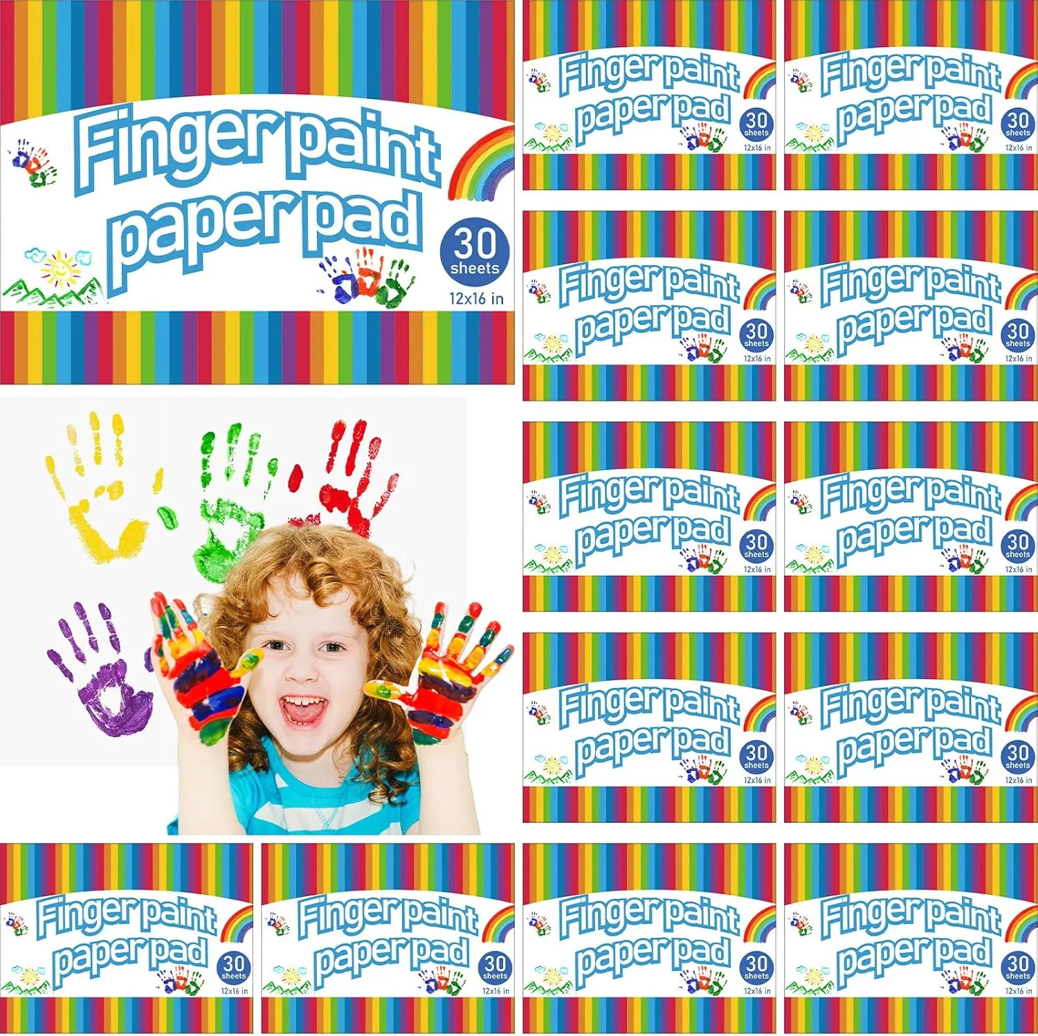 12 Pcs Finger Paint Paper Pad, 360 Sheets Total, 16x12in Finger Paint Paper for Art Painting Supplies for Drawing Classroom Activity