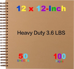 12x12 Large Scrapbook Album | 3.6 LBS Heavy Duty Kraft Hardcover | 50 Sheet Photo Album, Baby Book, Sketchbook | 100 Page