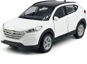 1:36 Scale Hyundai Tucson Toy Car Model Metal Diecast SUV Toy Vehicle, Doors Open Pull Back, Toys for Boys 3 4 5 6 7 Year Old Toddler Kids Gifts, Men Collection, Home Office Décor Cake Topper, White