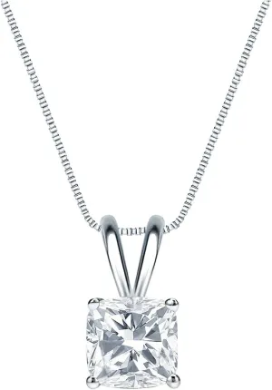 14k White Gold 4-Prong Basket Cushion-Cut Diamond Solitaire Pendant (1/2 cttw, G-H, SI1-SI2)