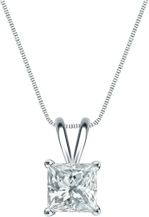 14k White Gold 4-Prong Basket Princess-Cut Diamond Solitaire Pendant (0.60 cttw, G-H, VS2-SI1)
