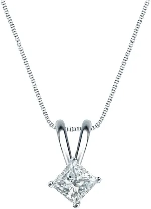14k White Gold 4-Prong Basket Princess-Cut Diamond Solitaire Pendant (1/5 cttw, H-I, I1-I2)