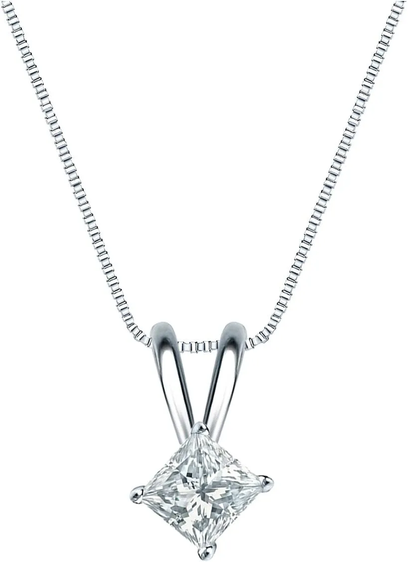14k White Gold 4-Prong Basket Princess-Cut Diamond Solitaire Pendant (1/5 cttw, H-I, I1-I2)