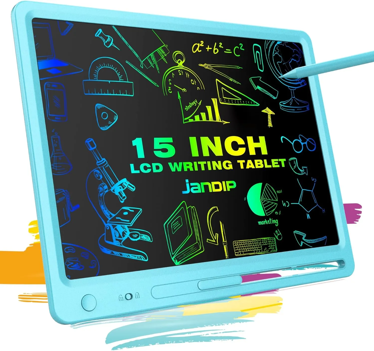 15-inch LCD Writing Tablet for Kids，Doodle Boards for Children 3-12 Year Old, Educational Toys, Magnetic Planning Board for Fridge（Blue）