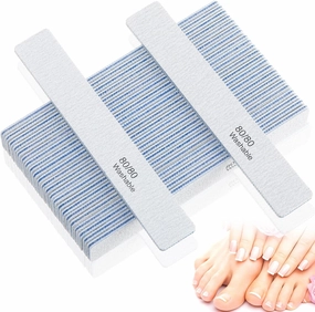 150 Pcs Rectangle Nail File 80/80 Grit Professional Emery Board Bulk Washable Double Sided Nail Buffer Reusable Buffering Manicure Tools for Nail Tech Acrylic Nails Fake Nails