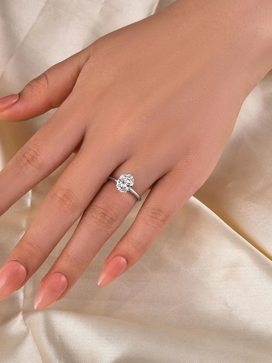 1.5CT Elongated Oval Cut Solitaire Engagement Ring for Women,Simulated Diamond Ring,925 Sterling Silver Promise Ring